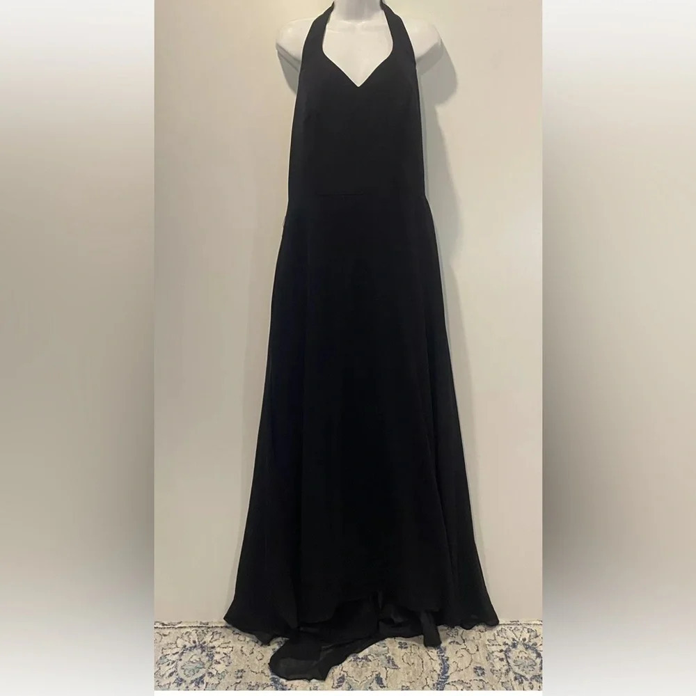 Alfred Angelo Black Halter Formal‎ Dress Gown Beaded Mini Train Womens 12